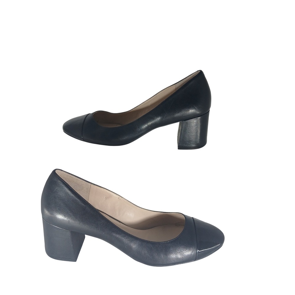 Cole Haan Block Heel Pumps 10B Black Leather Patent Cap Toe W09807 Professional